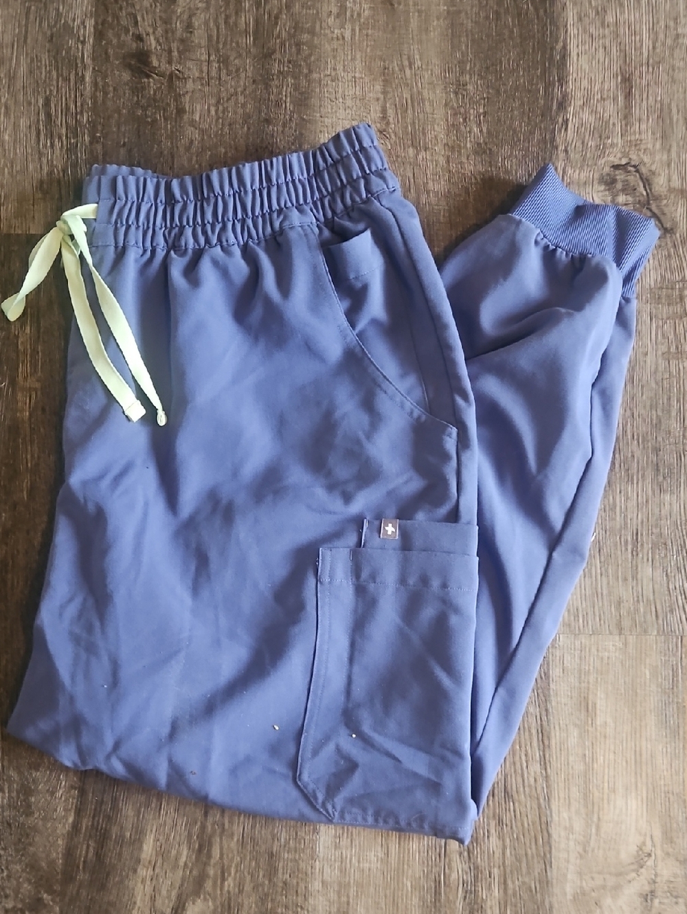 Figs Jogger Scrub Pants in Purple with Lime Drawcord